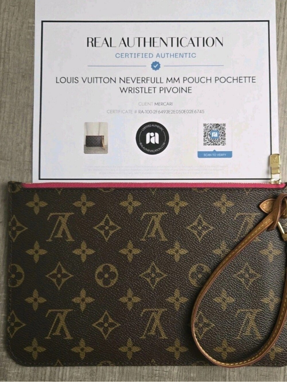 Louis‎ Vuitton Neverfull MM Pouch Pochette Wristlet Clutch Pivoine Pink with COA - Picture 14 of 14